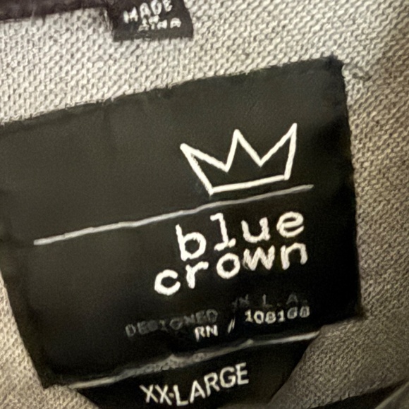 2X Blue Crown Acid Wash Denim Jacket 2XL Hooded Grey Skater Tillys - Picture 10 of 10